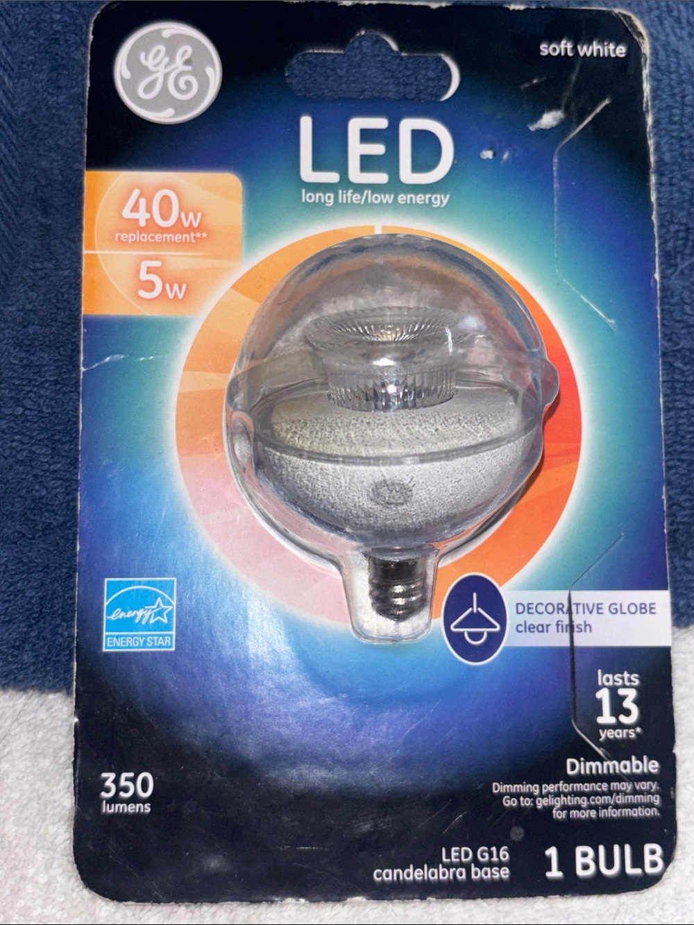 GE LED Decorative Globe Bulb G16 - Clear Finish, Soft White